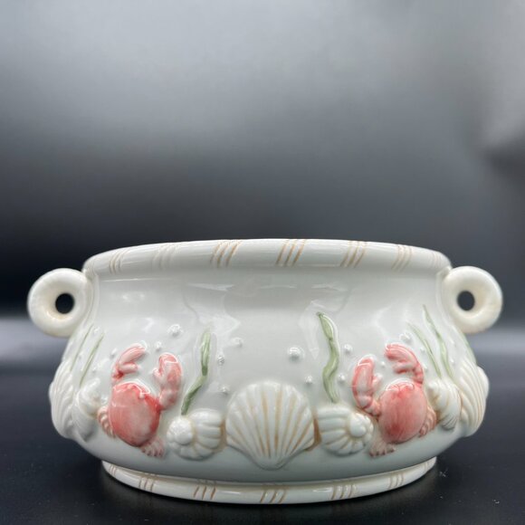 Bowl decorated with crabs and seashells, iridescent pink interior - Picture 2 of 6